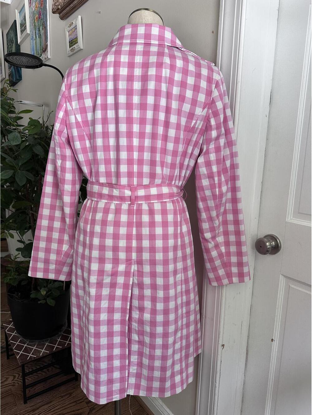 Talbots Belted Gingham Trench Coat in a Vibrant Pink and White Check Pattern - Picture 4 of 9